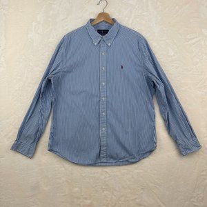 Polo Ralph Lauren Long Sleeve Button Shirt Stretch Blue Striped Slim Fit Sz XXL